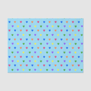 Papier Mousseline Coeurs de polka arc-en-ciel sur bleu bébé