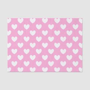 Papier Mousseline Coeurs de polka blanc sur Cotton Candy rose