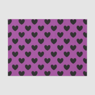 Papier Mousseline Coeurs de polka noir sur violet