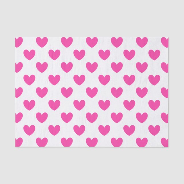 Papier Mousseline Coeurs de polka rose Fuchsia sur blanc (Recto)