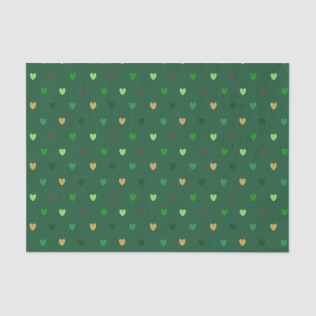 Papier Mousseline Coeurs de Polka sur vert de forêt (Recto)
