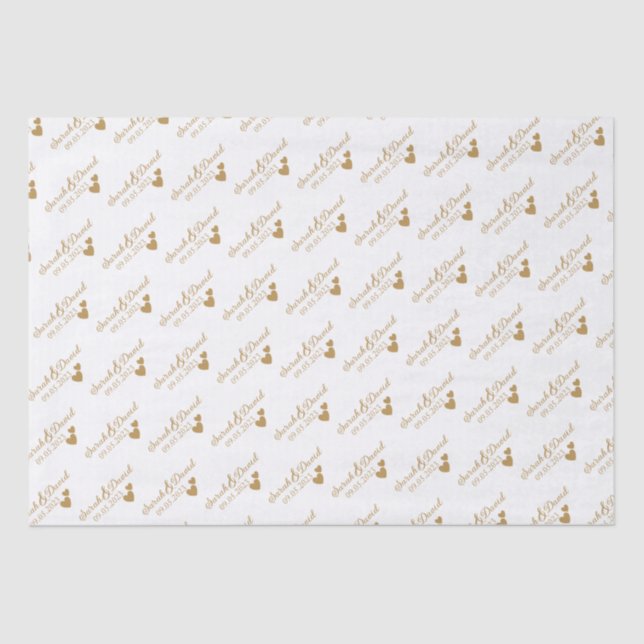 Papier Mousseline Coeurs d'or Mariage personnalisés (Recto)