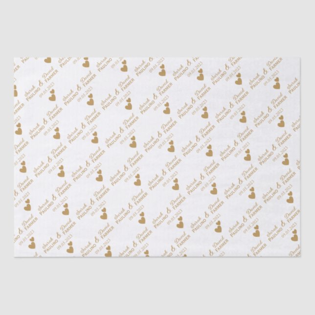 Papier Mousseline Coeurs d'or Mariage personnalisés (Recto)