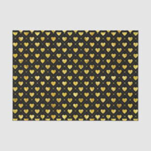 Papier Mousseline Coeurs d'or sur motif noir