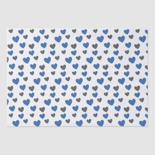 Papier Mousseline Coeurs dorants - Bleu et gris (Recto)