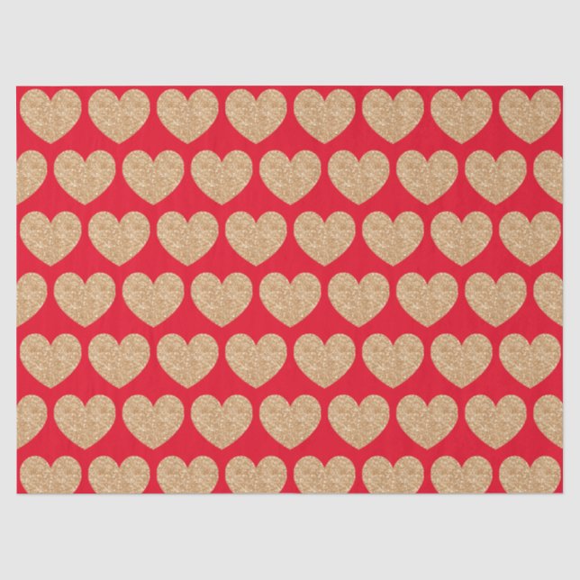 Papier Mousseline Cœurs dorés sur fond rouge (Recto)