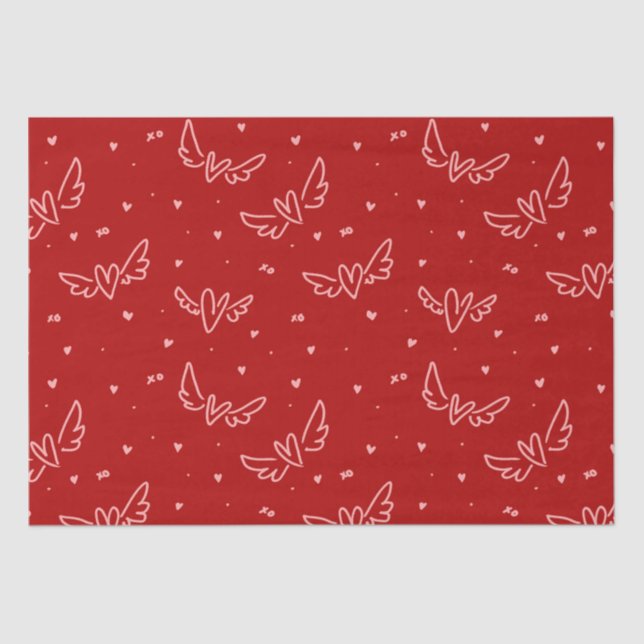 Papier Mousseline Coeurs et ailes en rouge (Recto)