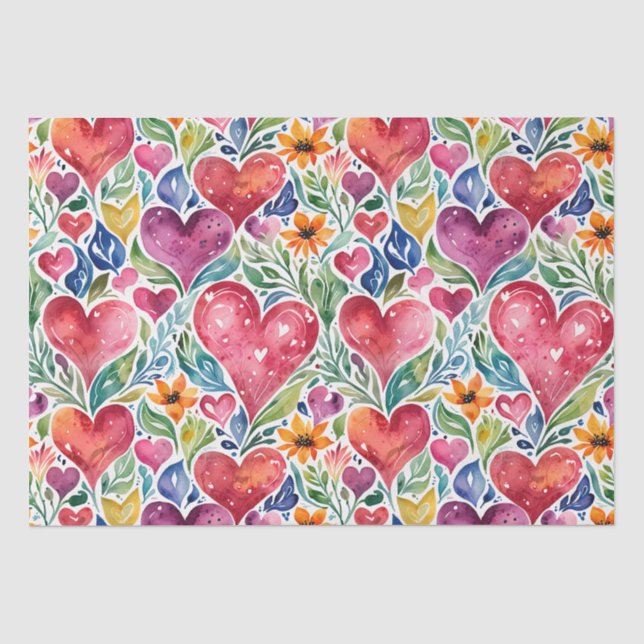 Papier Mousseline Coeurs et fleurs colorés (Recto)