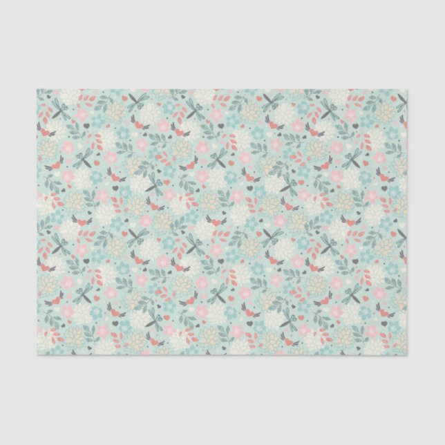 Papier Mousseline Coeurs et libellules Plutôt Floral (Recto)