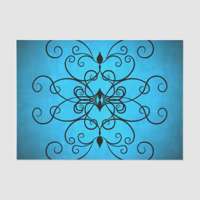 Papier Mousseline Coeurs et tourbillons noirs et bleus (Recto)