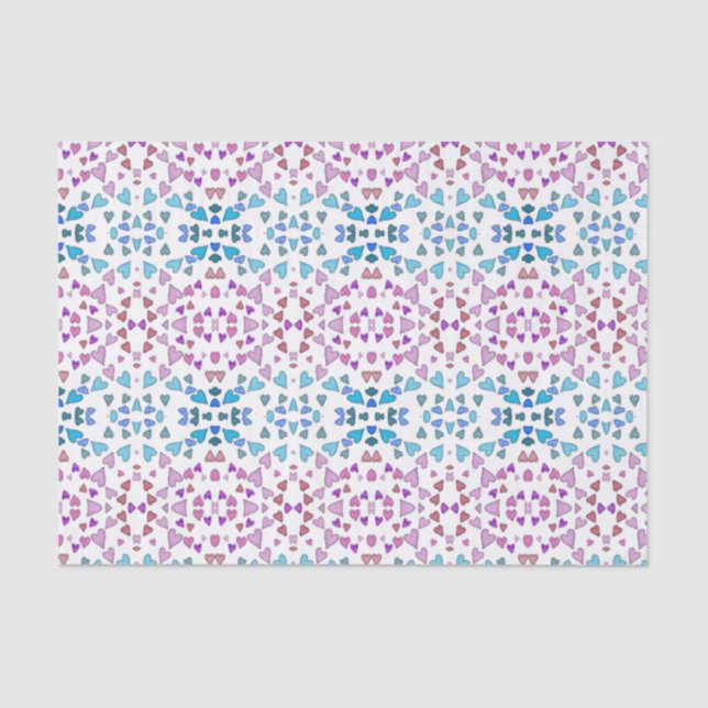 Papier Mousseline Coeurs minuscules bleu rose (Recto)