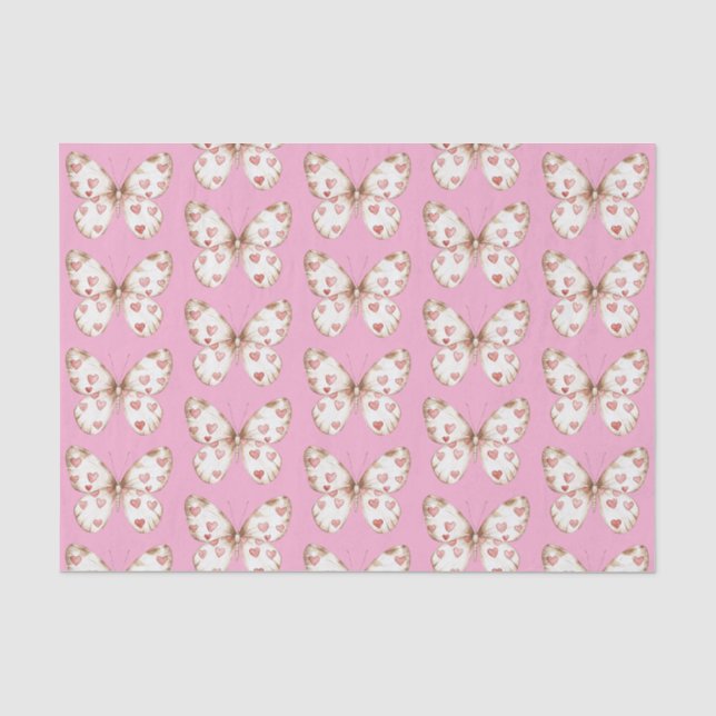 Papier Mousseline Coeurs papillon rose blanc Anniversaire (Recto)