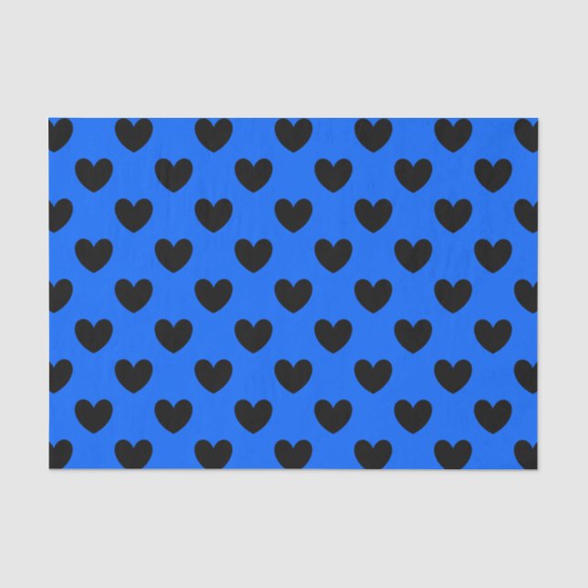 Papier Mousseline Coeurs polka noirs sur bleu (Recto)