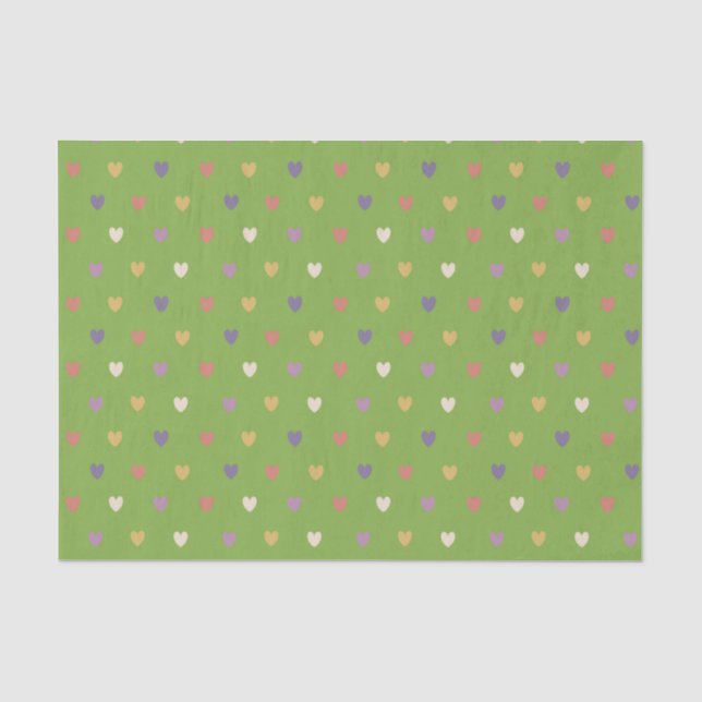 Papier Mousseline Coeurs Polka sur vert vert (Recto)
