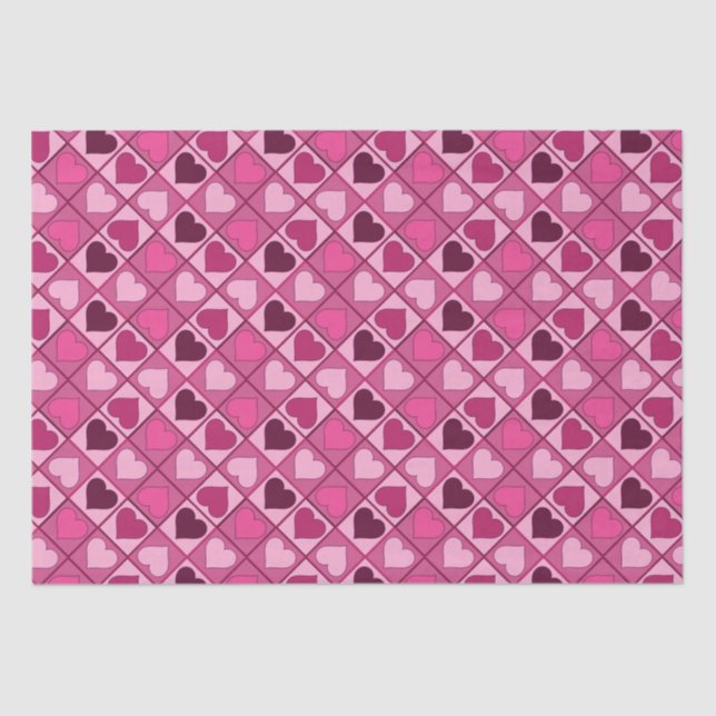 Papier Mousseline Coeurs romantiques roses haut et bas (Recto)