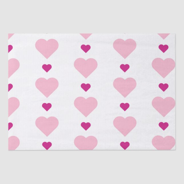 Papier Mousseline Coeurs roses symétriques sur blanc (Recto)