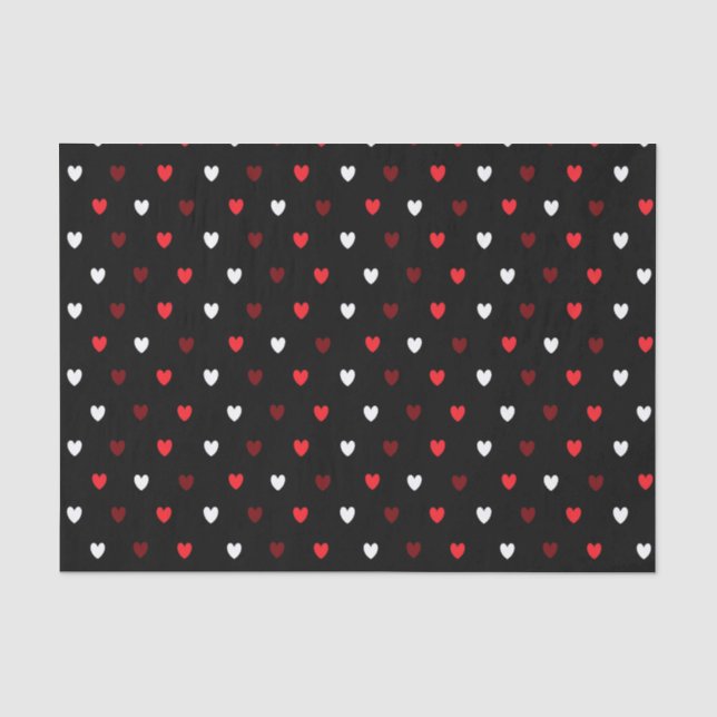 Papier Mousseline Coeurs rouge et blanc sur noir (Recto)