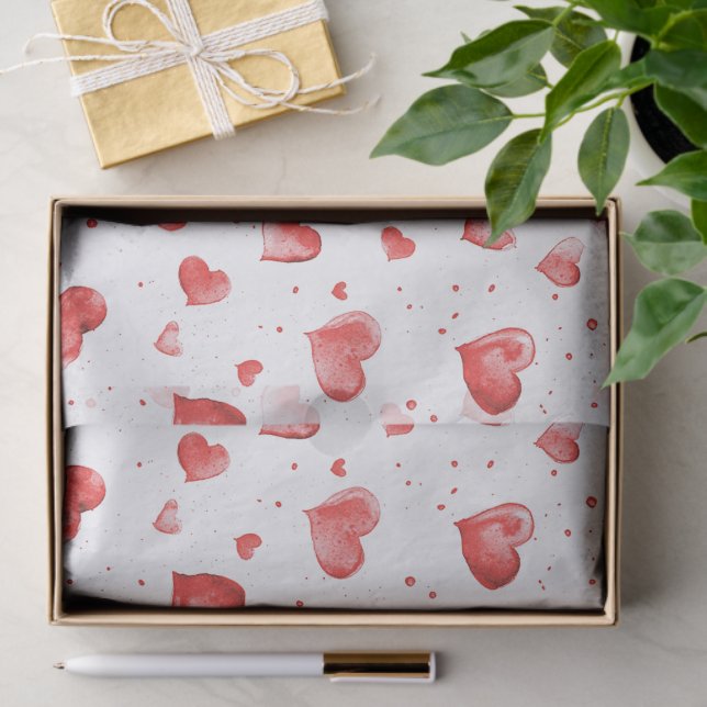 Papier Mousseline Coeurs rouges (Cadeau)