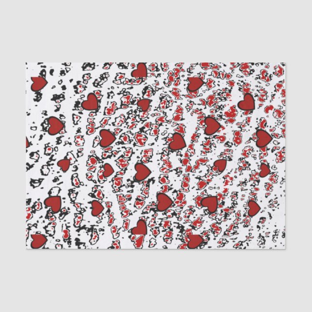 Papier Mousseline Coeurs rouges éparpillés/ blancs (Recto)