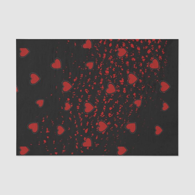 Papier Mousseline Coeurs rouges éparpillés/ Noirs (Recto)