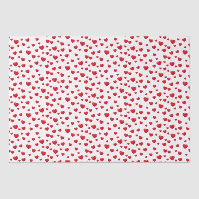 Papier Mousseline Coeurs rouges éparpillés sur blanc (Recto)