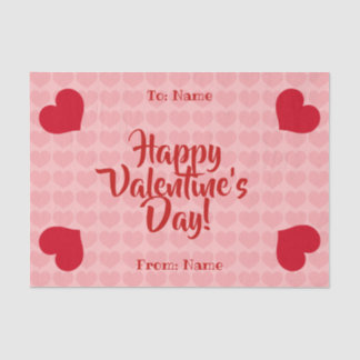 Papier Mousseline Coeurs rouges sur motif rose