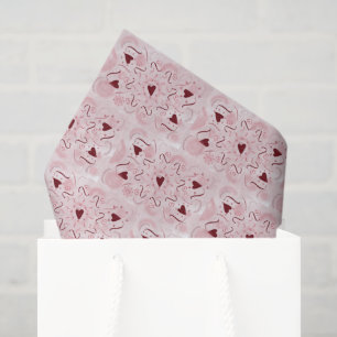 Papier Mousseline Coeurs rouges sur un terrain rose Tourbillonnant
