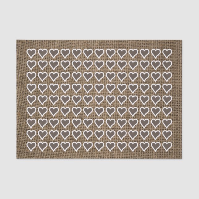 Papier Mousseline Coeurs sur Burlap foncé (Recto)