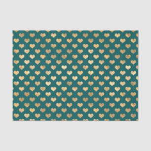 Papier Mousseline Coeurs turquoise et Gold Foil