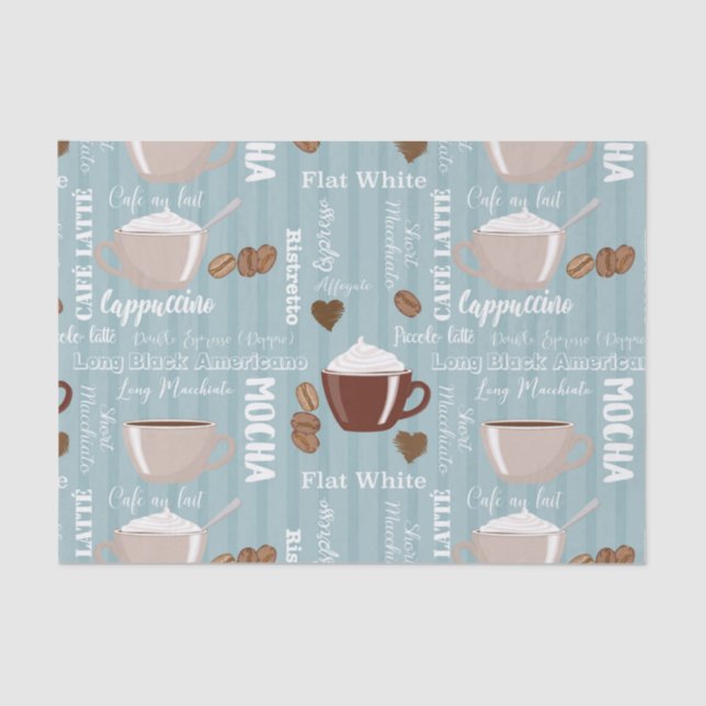 Papier Mousseline Coffee Cups Blue Vertical Lines Caffeine Grains (Recto)