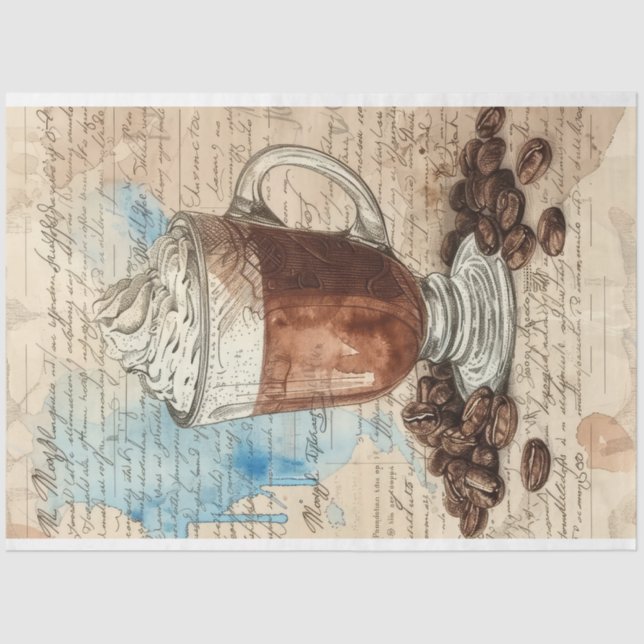 Papier Mousseline Coffee Ephemera Aquarelle Collage (Recto)