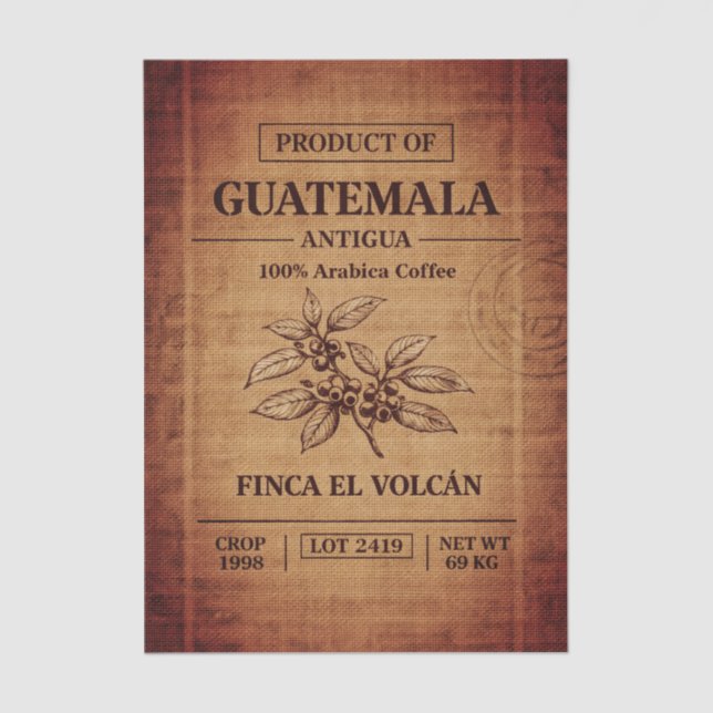 Papier Mousseline Coffee Info Text On Burlap Sack Bag FD5 Decoupage (Recto)