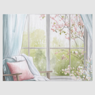Papier Mousseline Coin de lecture aquarelle cosy fenêtre jardin de p