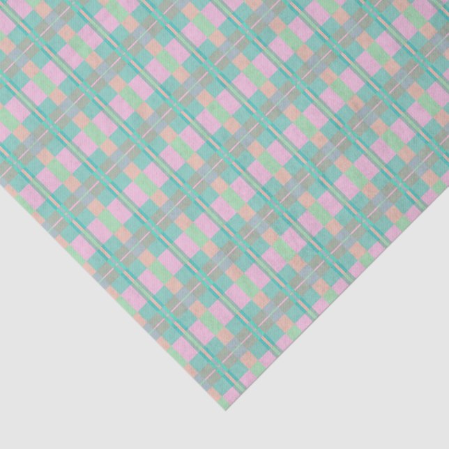 Papier Mousseline Col cravate turquoise vert bleu rose (Détail)
