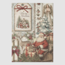 Colage Découpage Rustique Vintage Père Noël