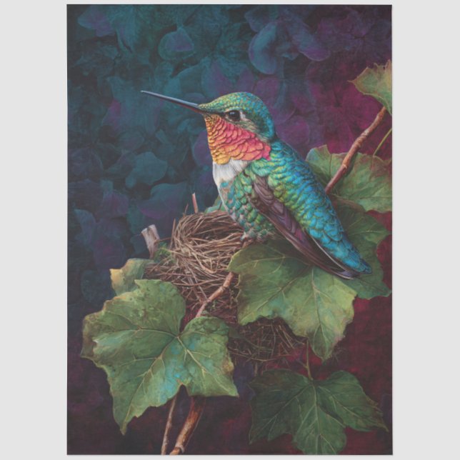 Papier Mousseline Colibri à gorge rubis découpage (Recto)