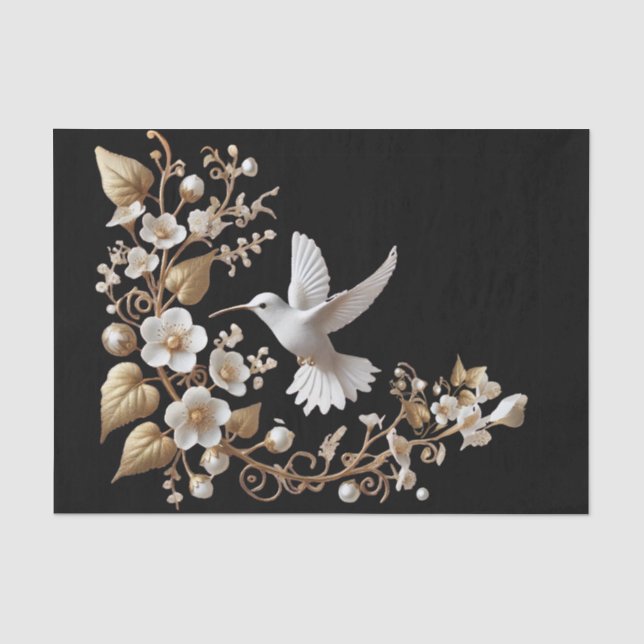 Papier Mousseline Colibri blanc sur le découpage noir (Recto)