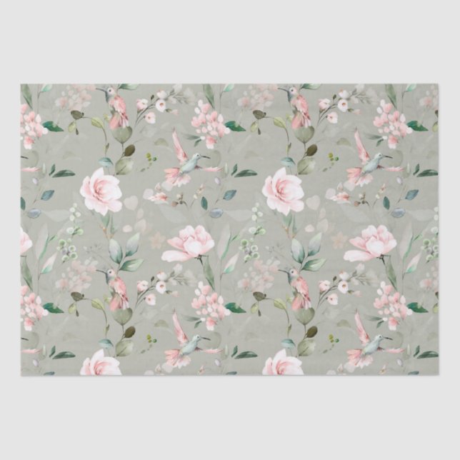 Papier Mousseline Colibri rose Floral Garden  (Recto)