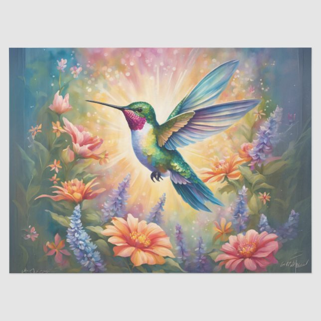 Papier Mousseline Colibri unique dans le jardin de fleurs (Recto)