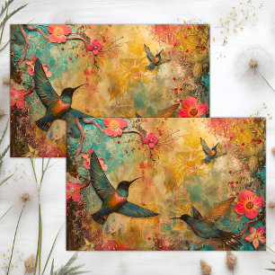 PAPIER MOUSSELINE COLIBRIS COLORÉS MÉDIA MIXTE DÉCOUPAGE