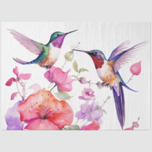 Papier Mousseline Colibris de printemps et fleurs de couleurs vives