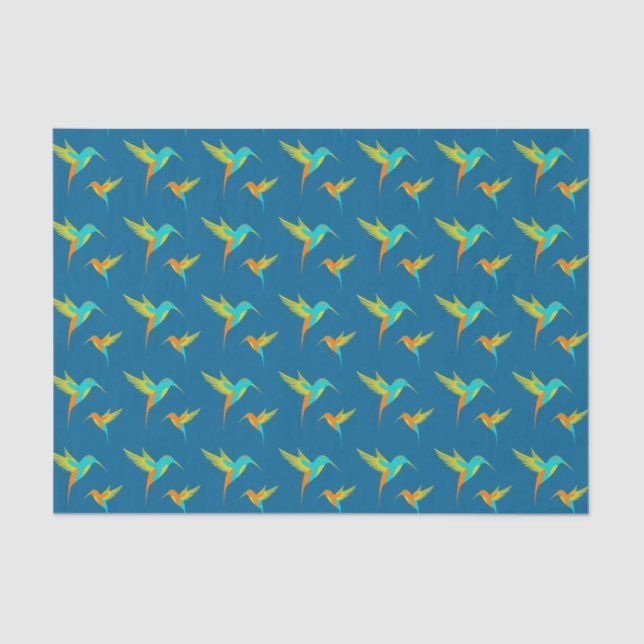 Papier Mousseline Colibris exotiques Motif bleu (Recto)