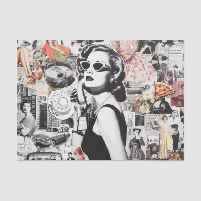 Papier Mousseline Collage Abstrait des années 60 (Recto)