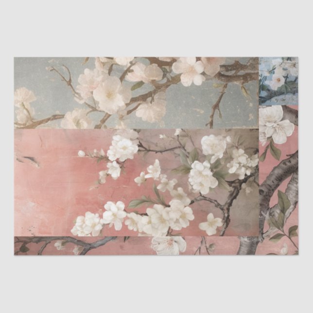 Papier Mousseline Collage Chinoiserie Dusty Pinks & Blues (Recto)