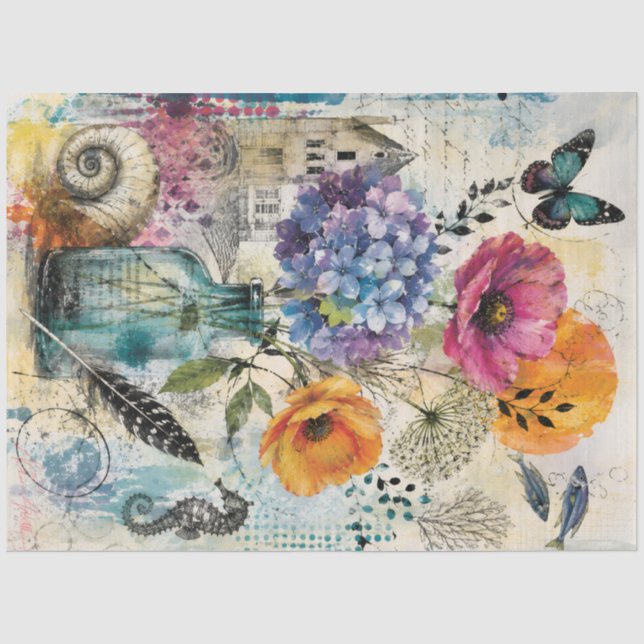 Papier Mousseline Collage d'art mixte botanique vibrant (Recto)