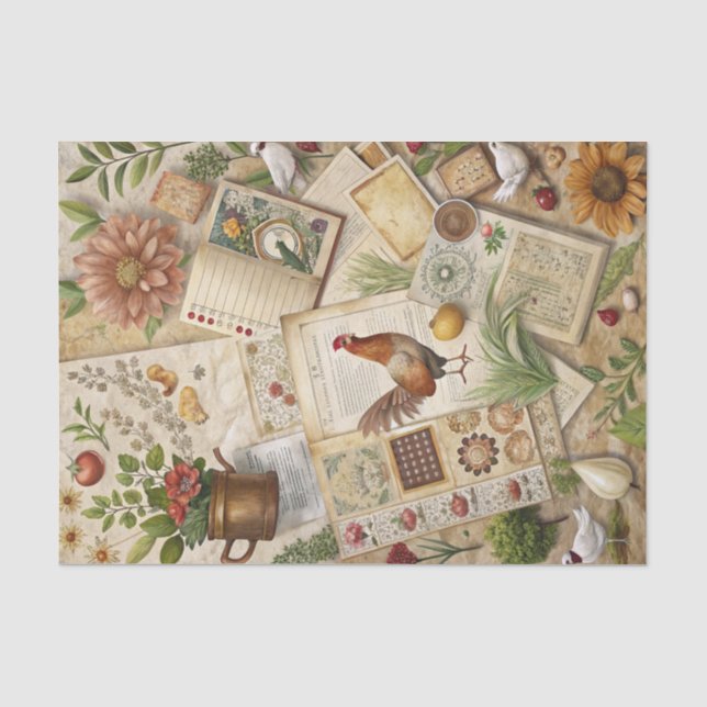 Papier Mousseline Collage de Ferme Vintage (Recto)