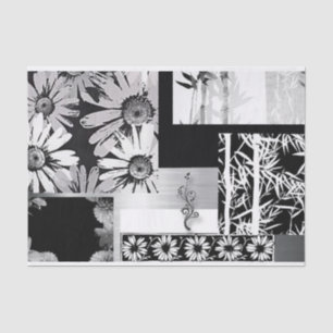Papier Mousseline Collage de fleurs noir et blanc