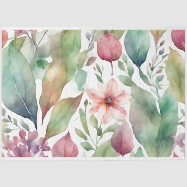 Papier Mousseline Collage de l'aquarelle Abstraite avec Feuilles (Recto)