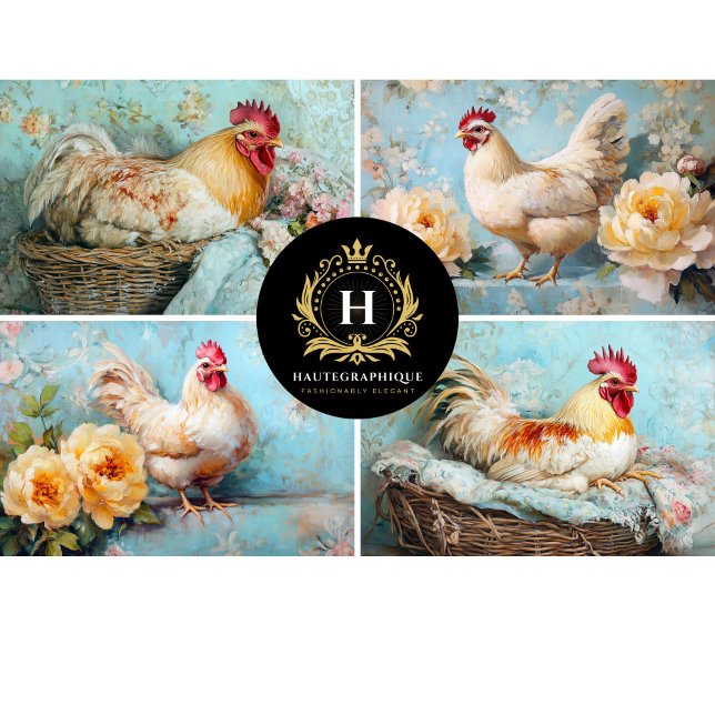Papier Mousseline Collage Découpage Poulet Floral Jaune (Créateur téléchargé)