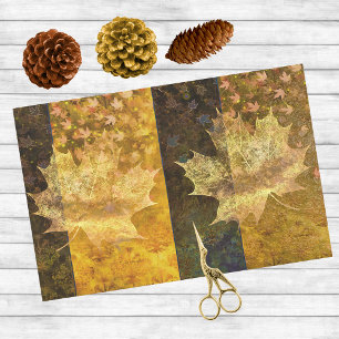 Papier Mousseline Collage des feuilles d'automne Gold et Blue Dreamy